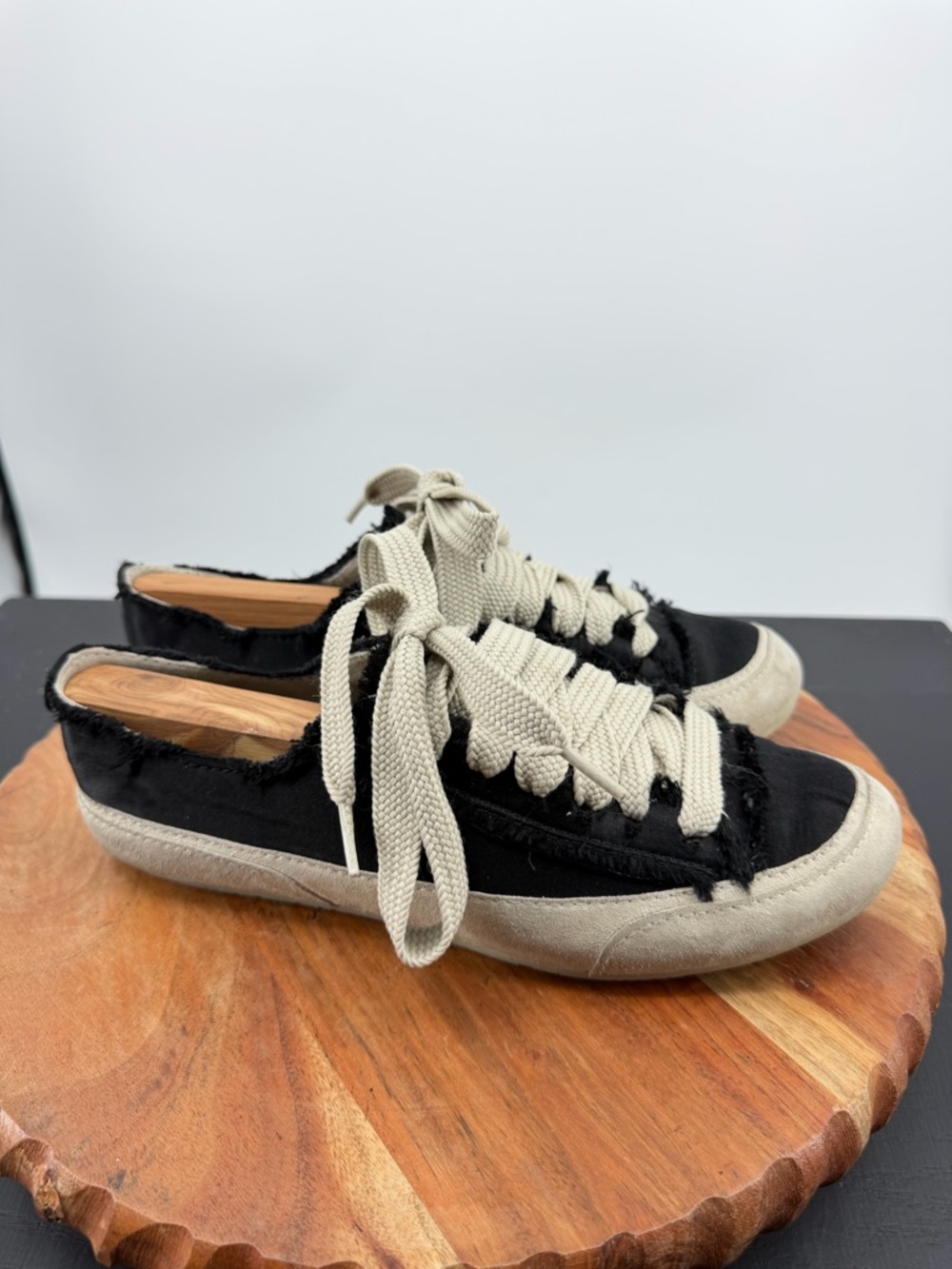 Pedro Garcia Parson sneakers black frayed silk satin uppers split suede 39.5 9.5